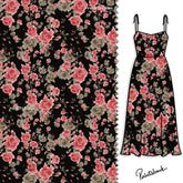 Black Pink Rose Garden Clothing Material